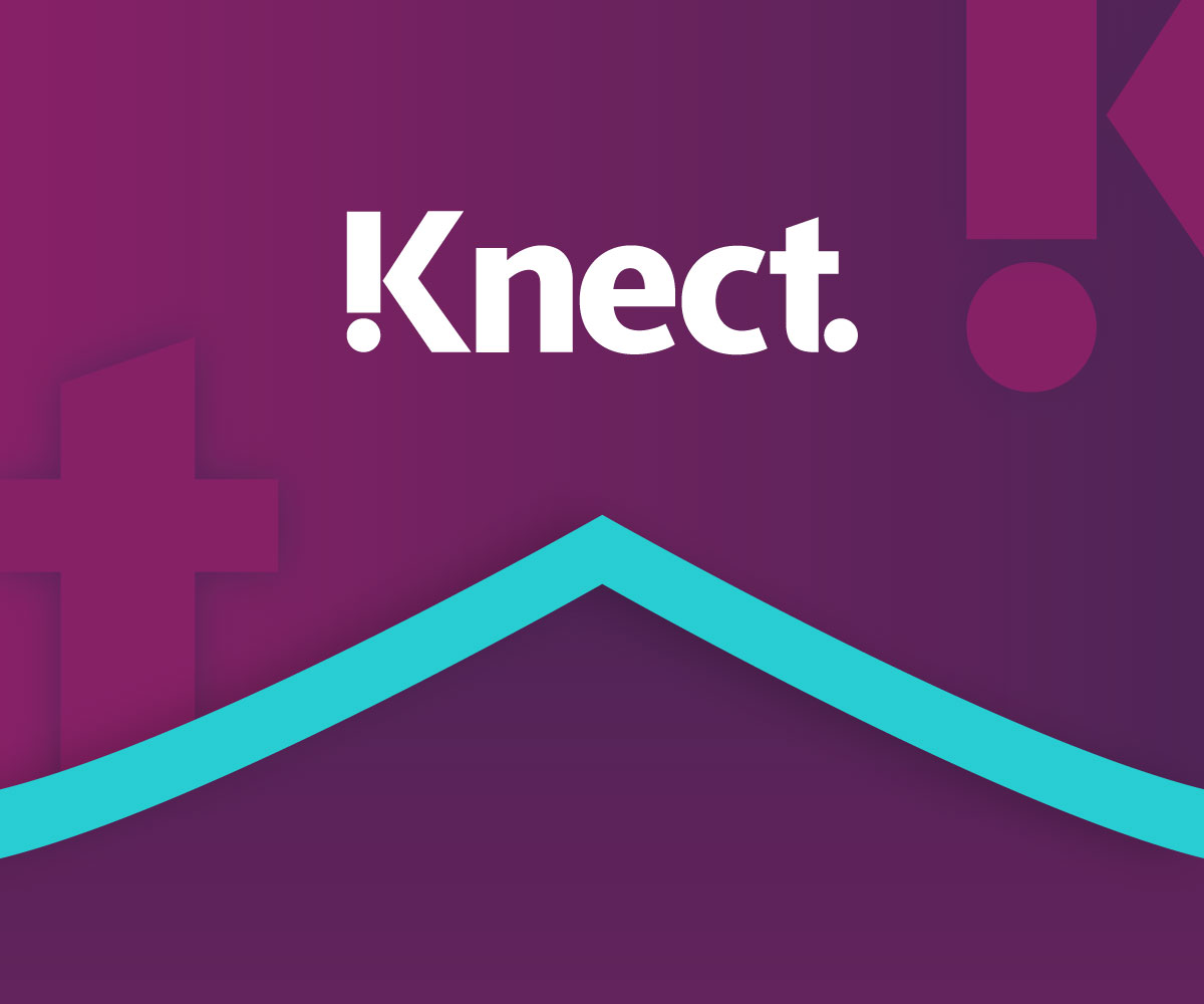 Knect banner with logo and Skrill purple and teal arrows