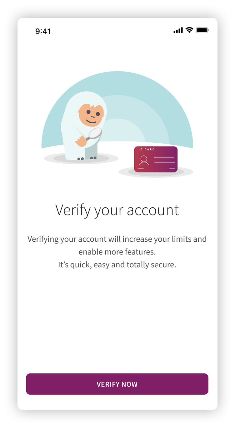 "Verify your account" screen in the Skrill app