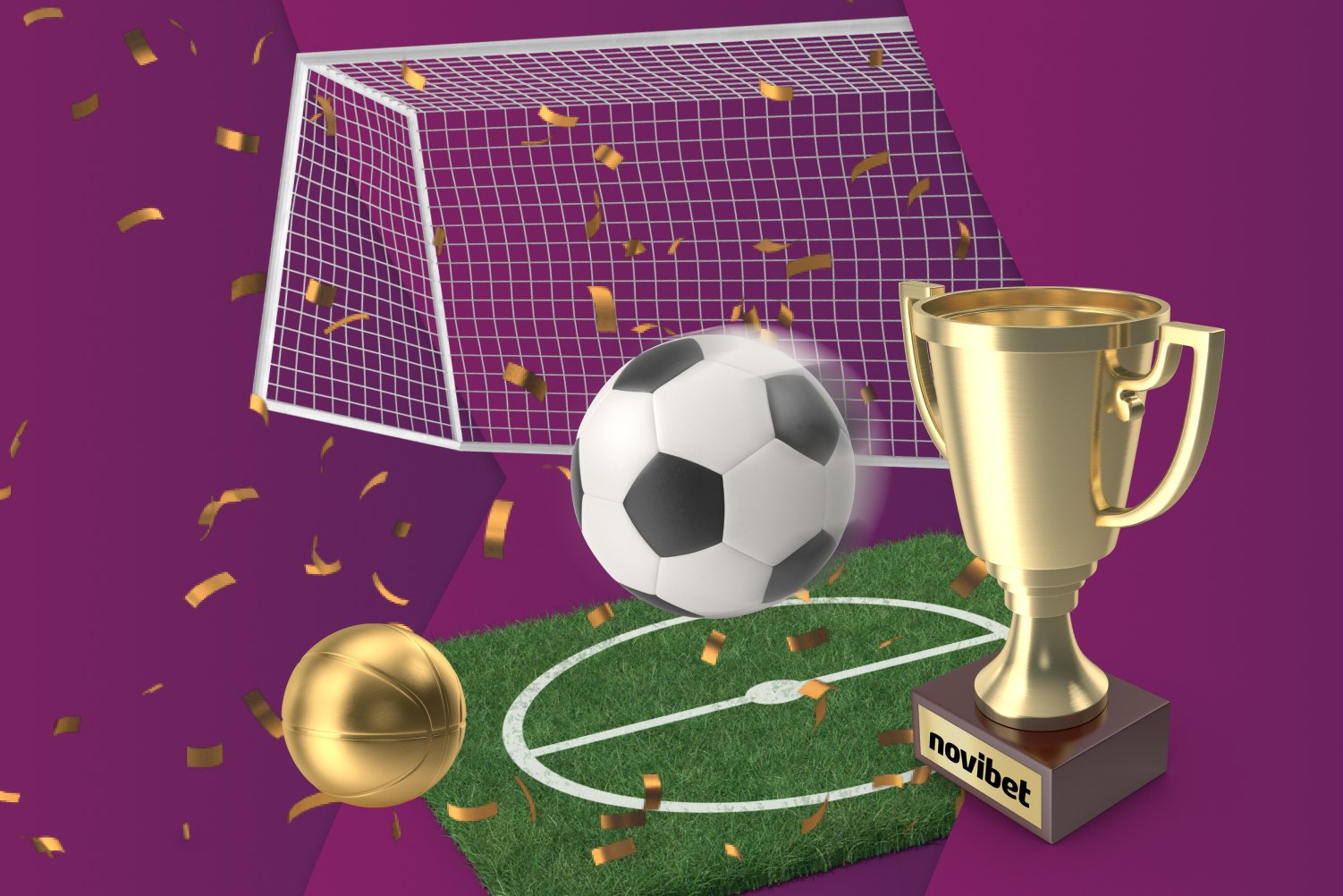 A golden football trophy on a purple background