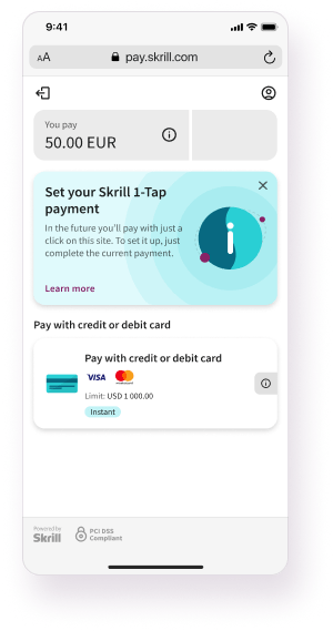 Skrill 1-tap screenshot of payment gate