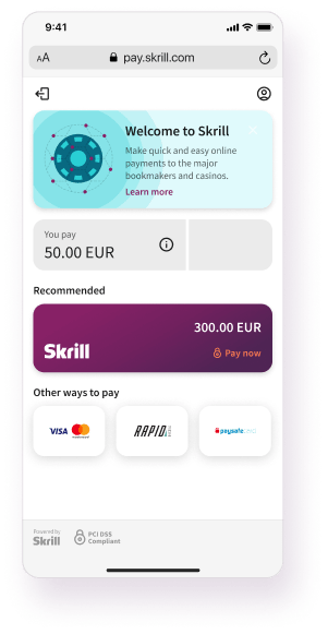 Payment flow step 2 screenshot pay with Skrill balance